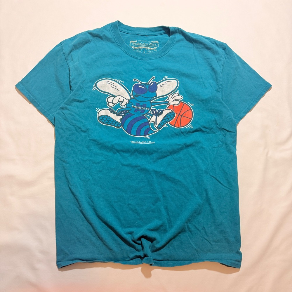 Mitchell & Ness T-Shirt Mens Large Teal Charlotte Hornets NBA Graphic Tee